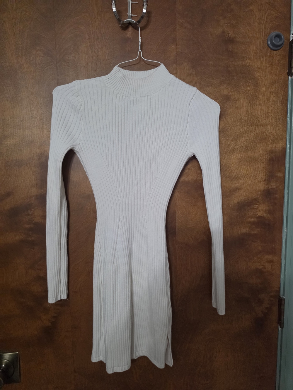 Hollister Cream Ribbed Mock Neck Long-Sleeve Sweater Dress
